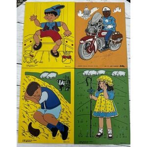 Lot of 4 Vintage Wood Judy Puzzles, Police Pinocchio Lil Bo Peep Lil' Boy Blue